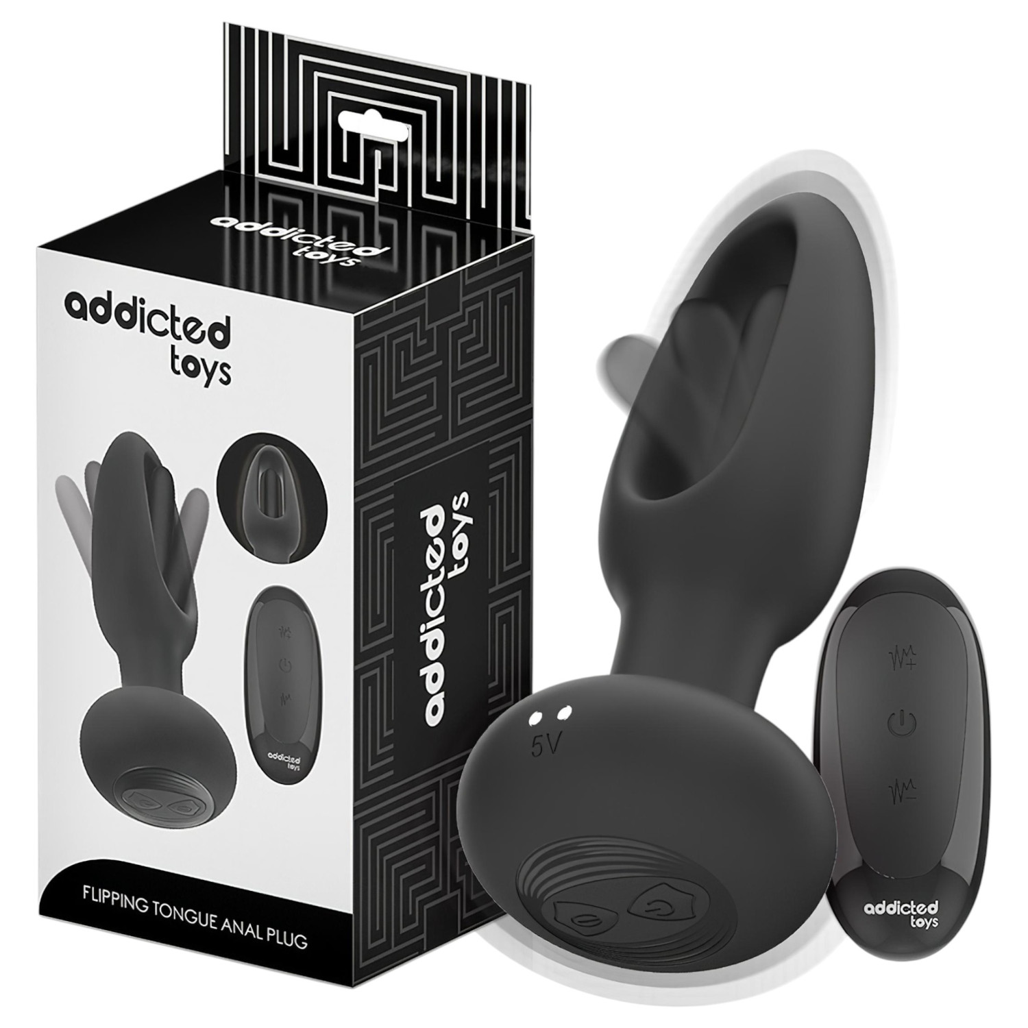 Addicted Toys - anální vibrátor s pohyblivým jazýčkem - černý
