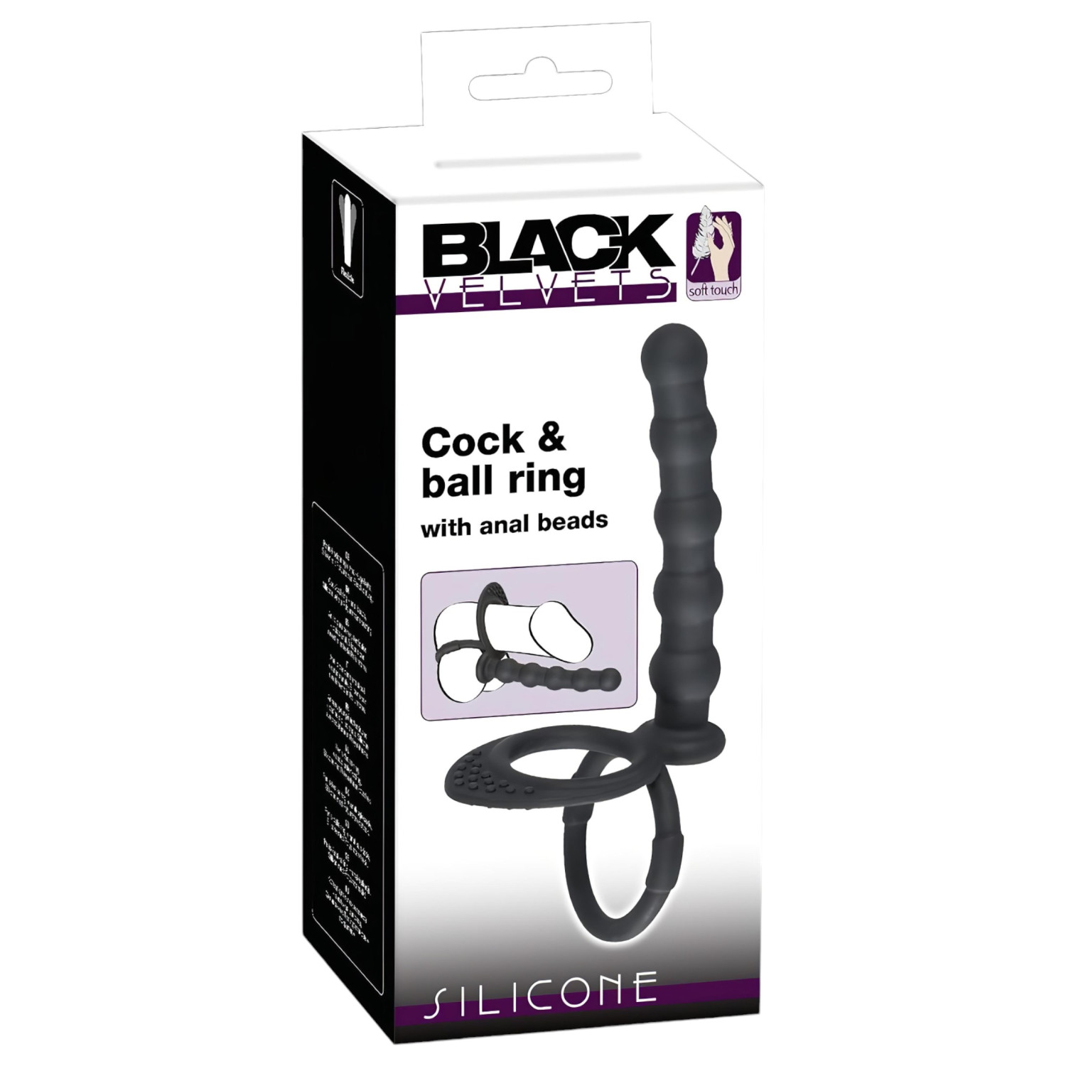 Black Velvets - erekční a penisový kroužek s análním dildem - černý