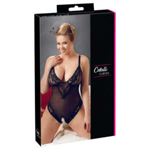 Cottelli Plus Size - krajkové body - černé - XXXL