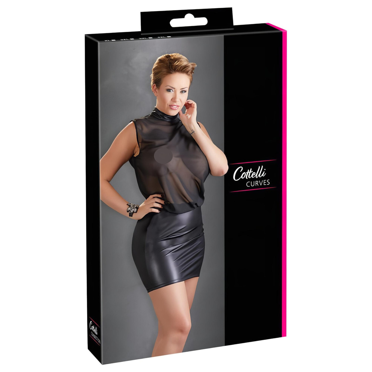 Cottelli Plus Size - lesklé šifonové šaty - černé