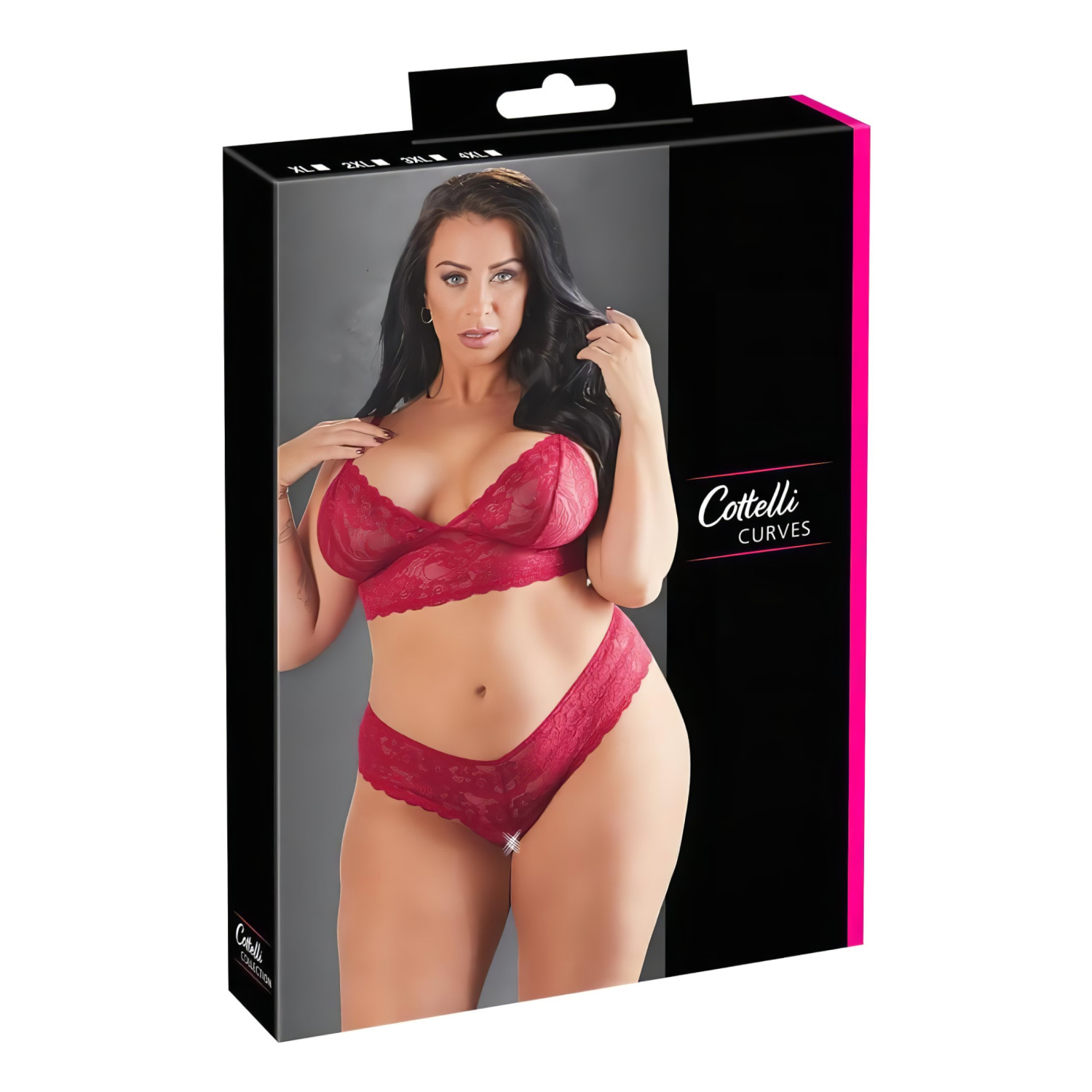 Cottelli Plus Size - podprsenka a kalhotky - jemná krajka - červená - 3XL