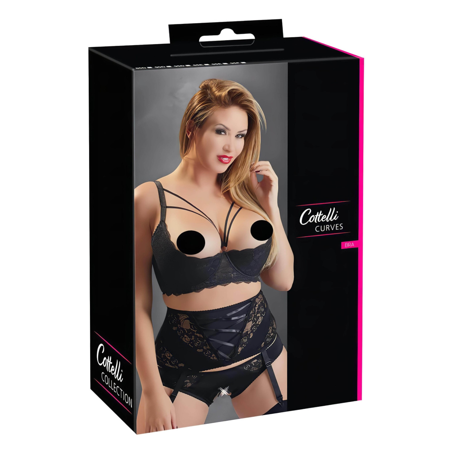 Cottelli Plus Size - podprsenka s pásky a kroužky (černá) - 85E