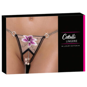 Cottelli - dámské tanga - luxusní s výšivkou lilie - černo-bílé - M/L