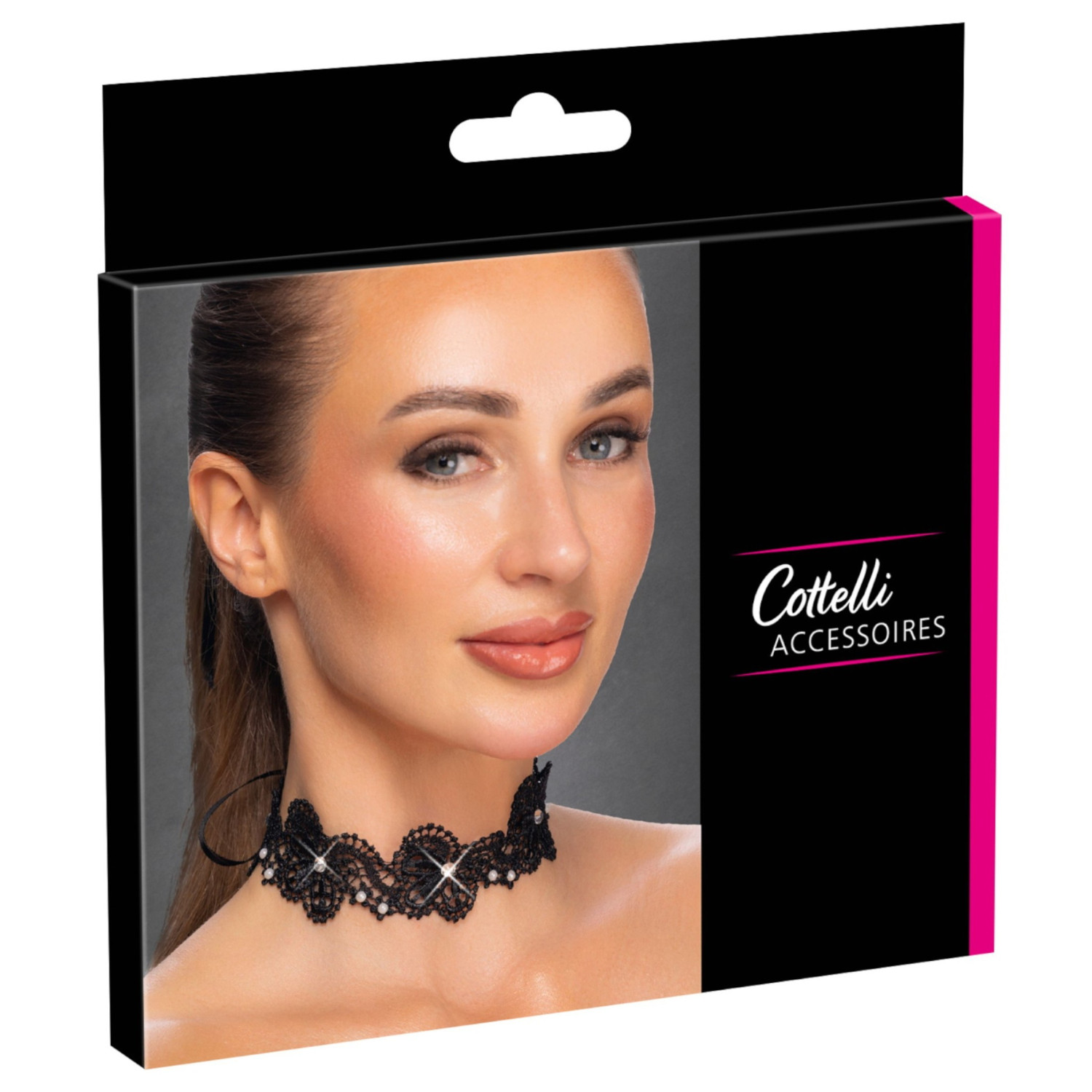 Cottelli - krajkový náhrdelník s perličkami - černý