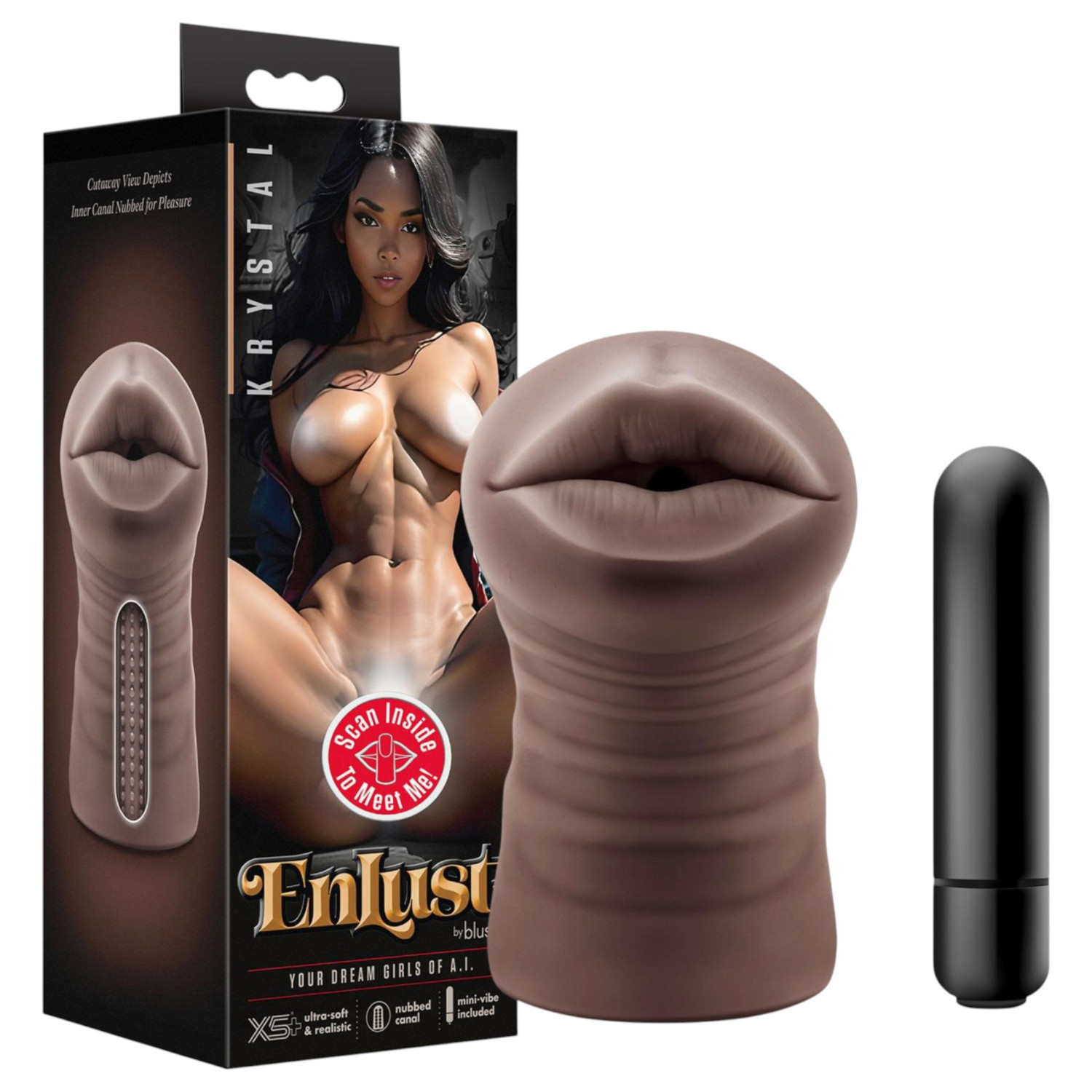 Enlust Krystal - vibrátor umělá ústa - realistické obrázky - hnědá