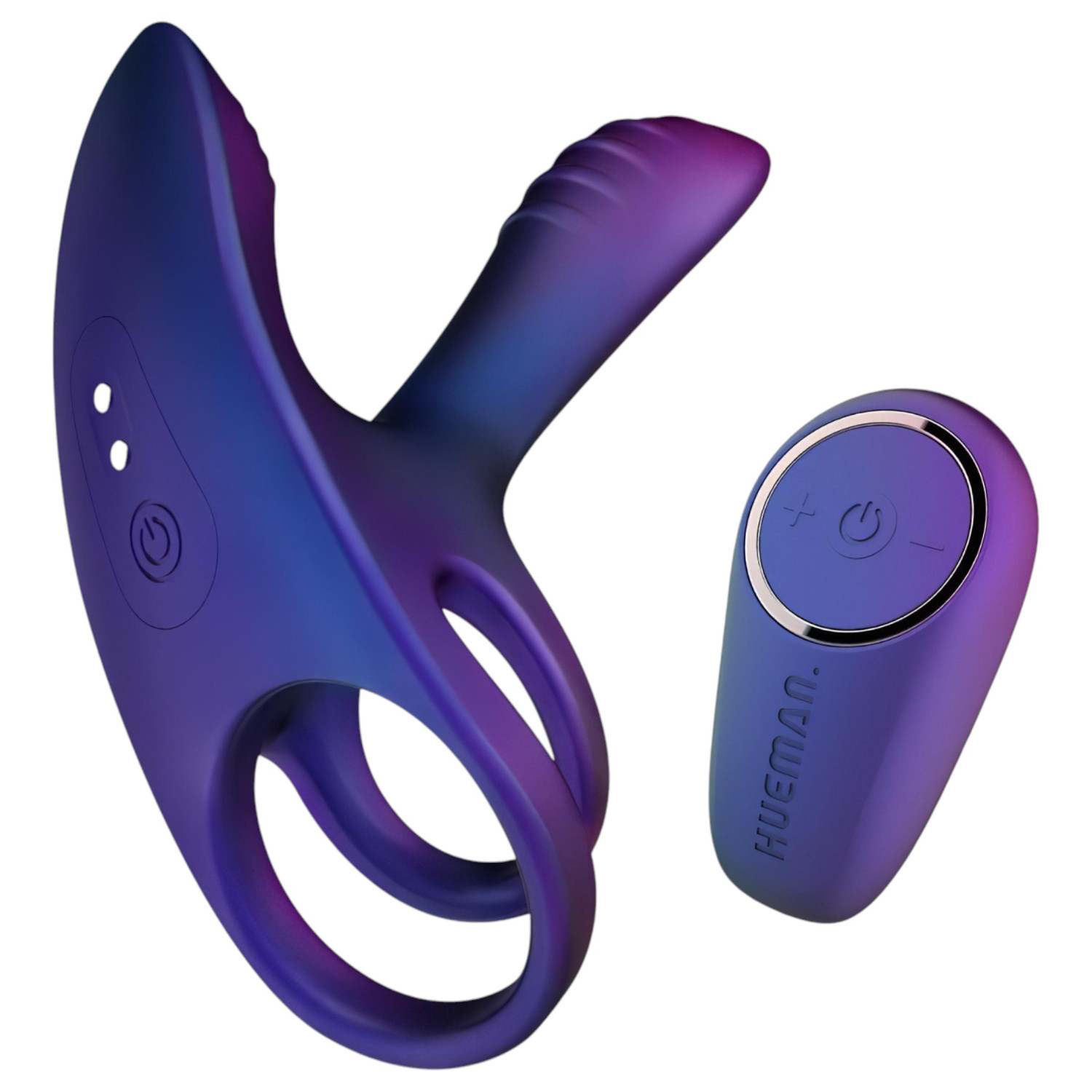 Hueman Infinity Ignite - vibrační erekční kroužek na penis a varlata - fialový