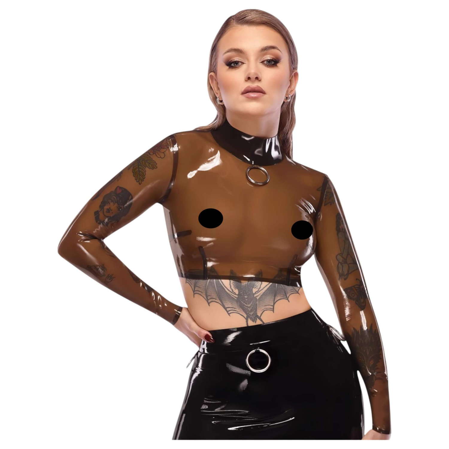 Latexový průsvitný top Late X (průsvitně černý) - M