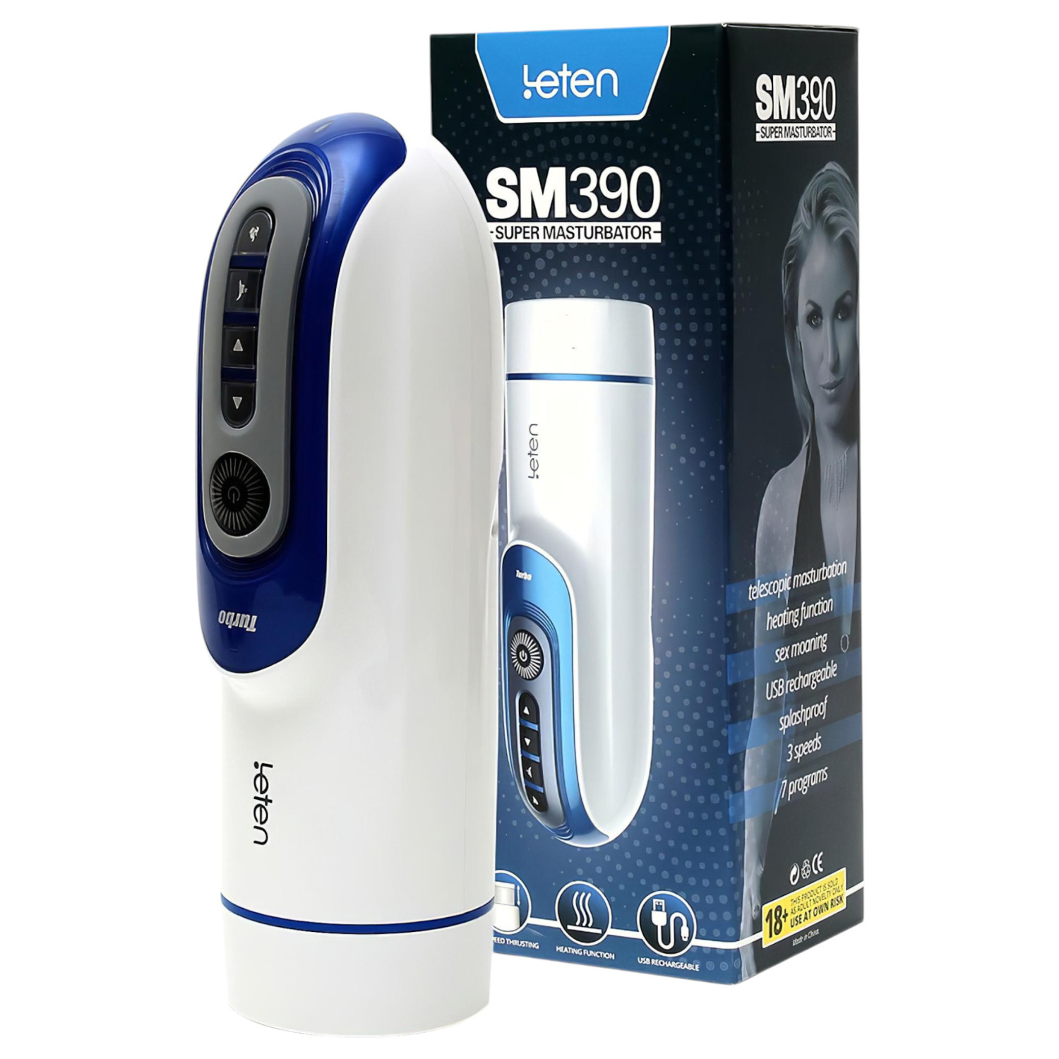 Leten SM390 - mužský masturbátor s ohřevem a zvukem - bílý