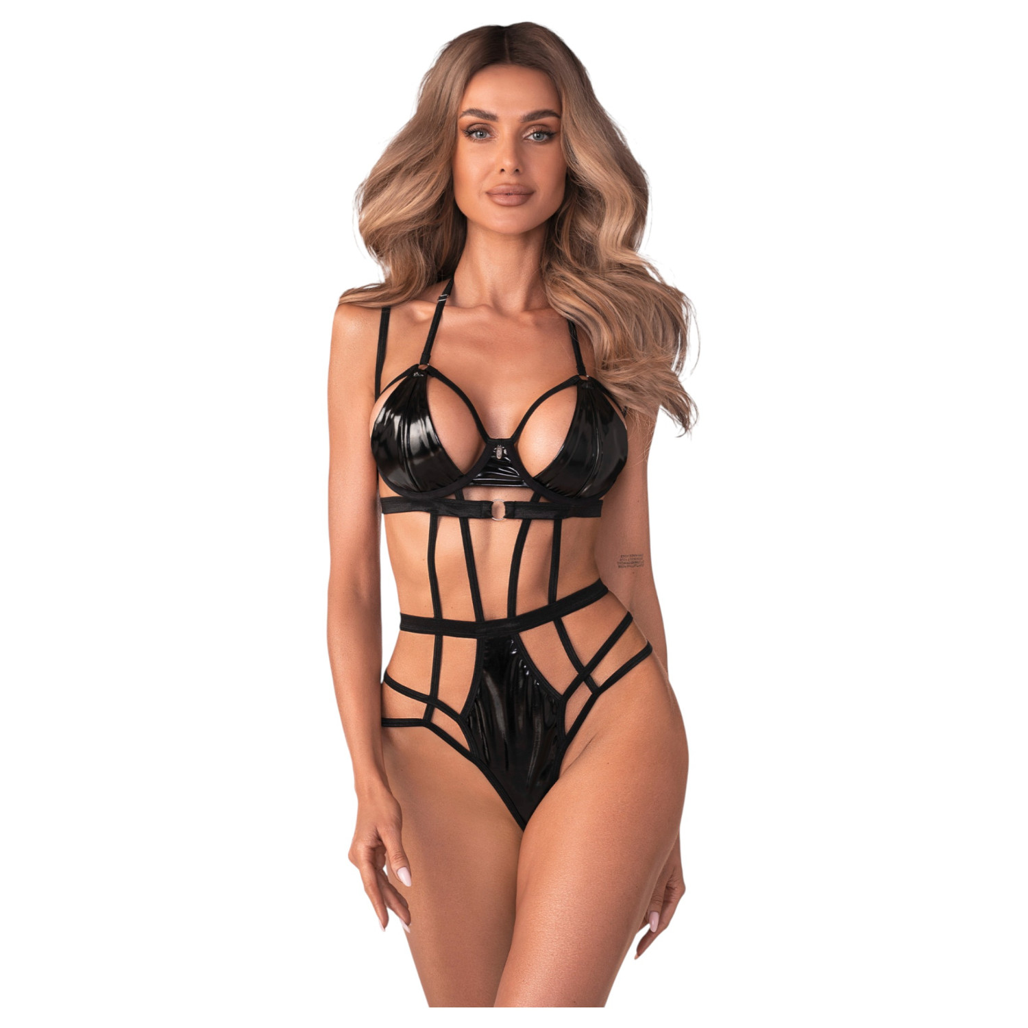 Obsessive - dámské body s pásky - černá