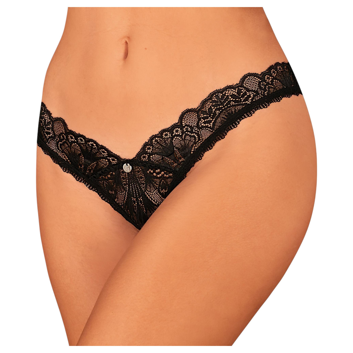 Obsessive - otevřená krajková tanga - černá - M/L