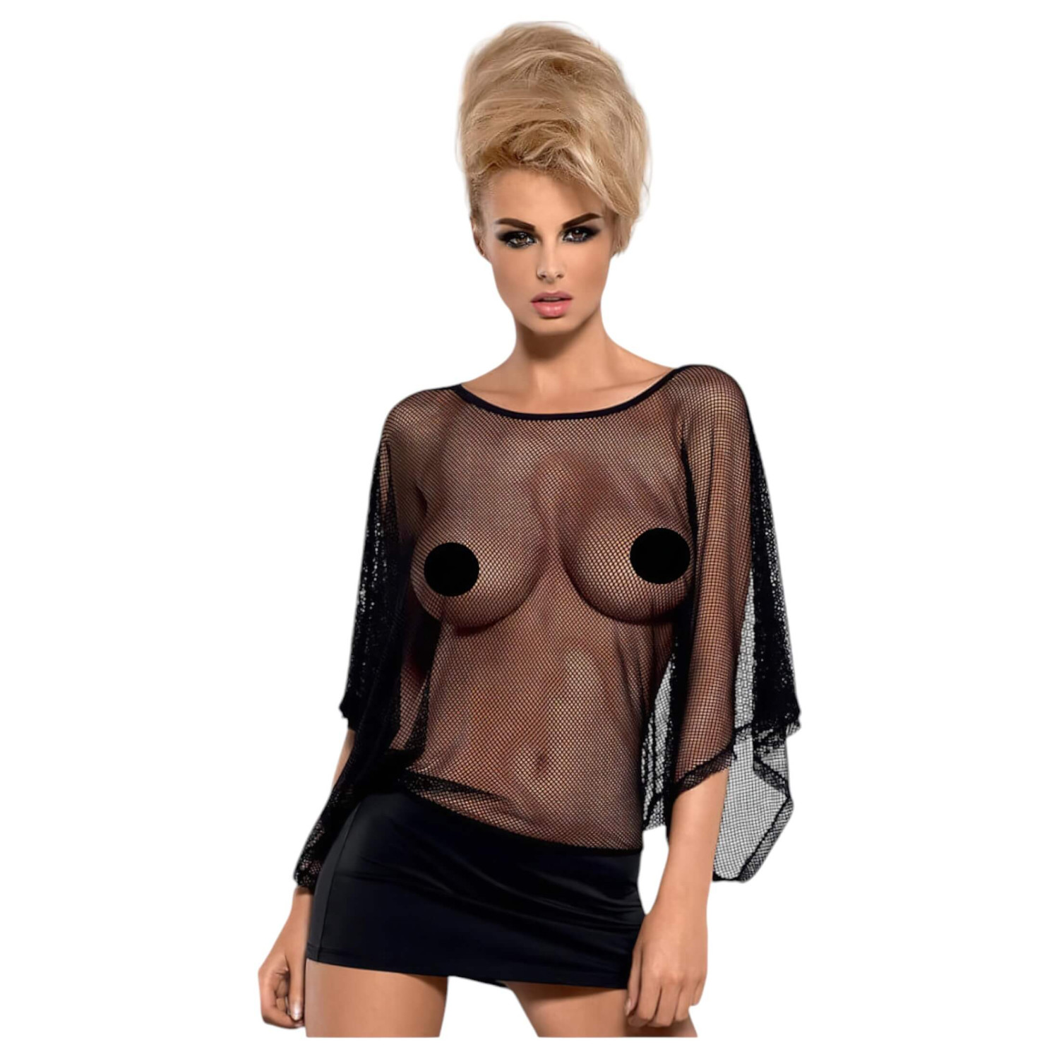 Obsessive - průhledné minišaty a tanga - černá - L/XL