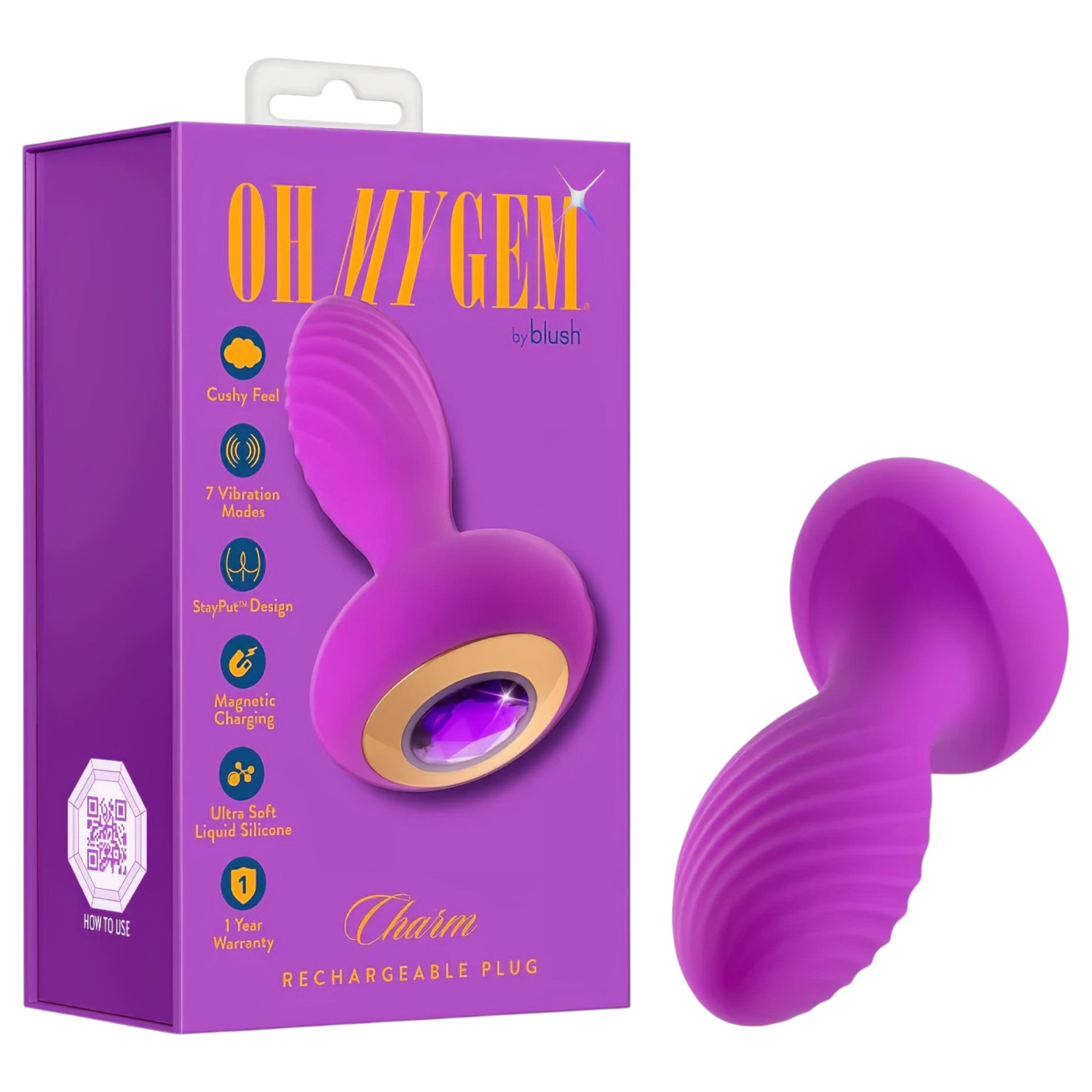 Oh My Gem - vibrační anální kolík s kamínkem - fialový