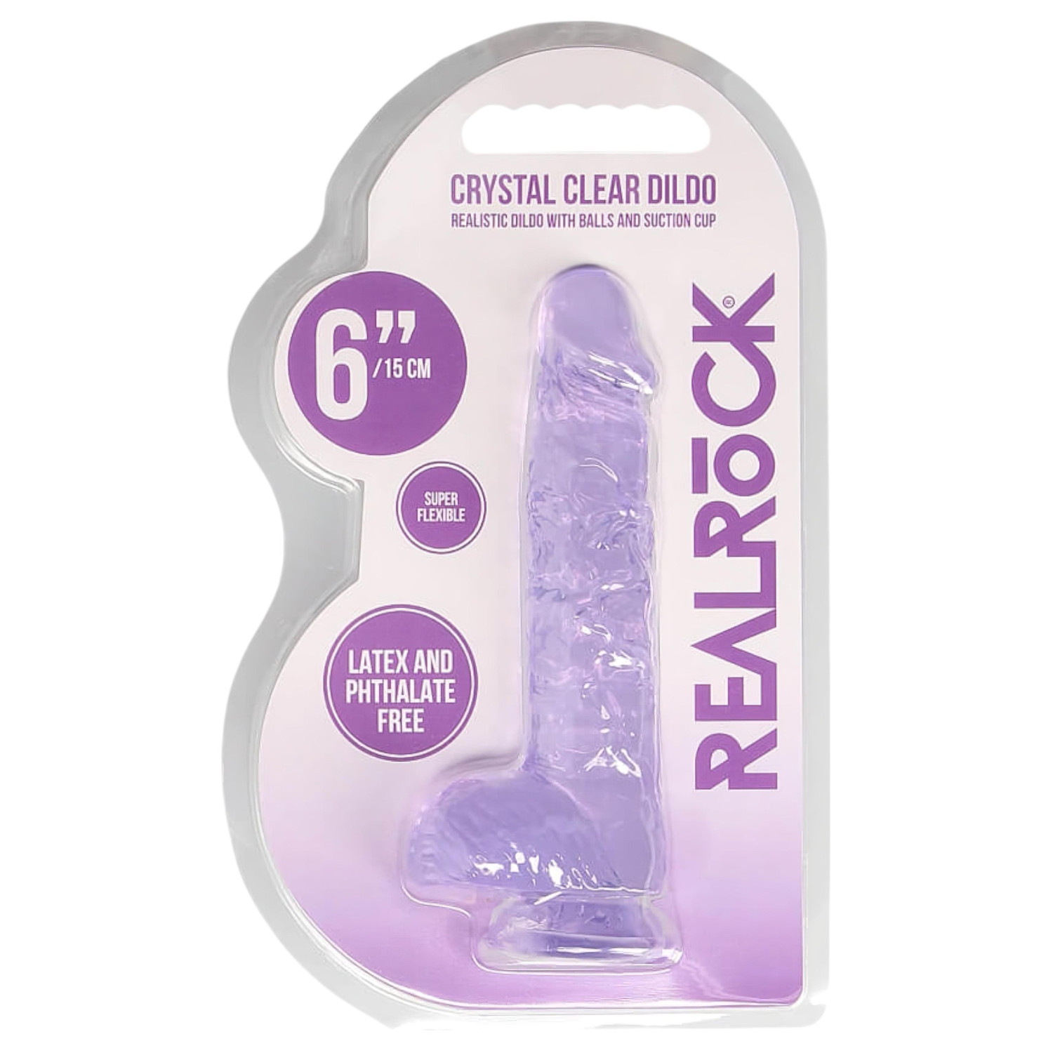 RealRock - realistické dildo - průhledné - fialové - 15 cm