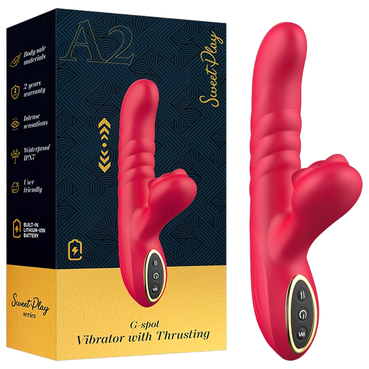 Sweet Play - vibrátor 2v1 s přirážením a stimulací klitorisu - růžový