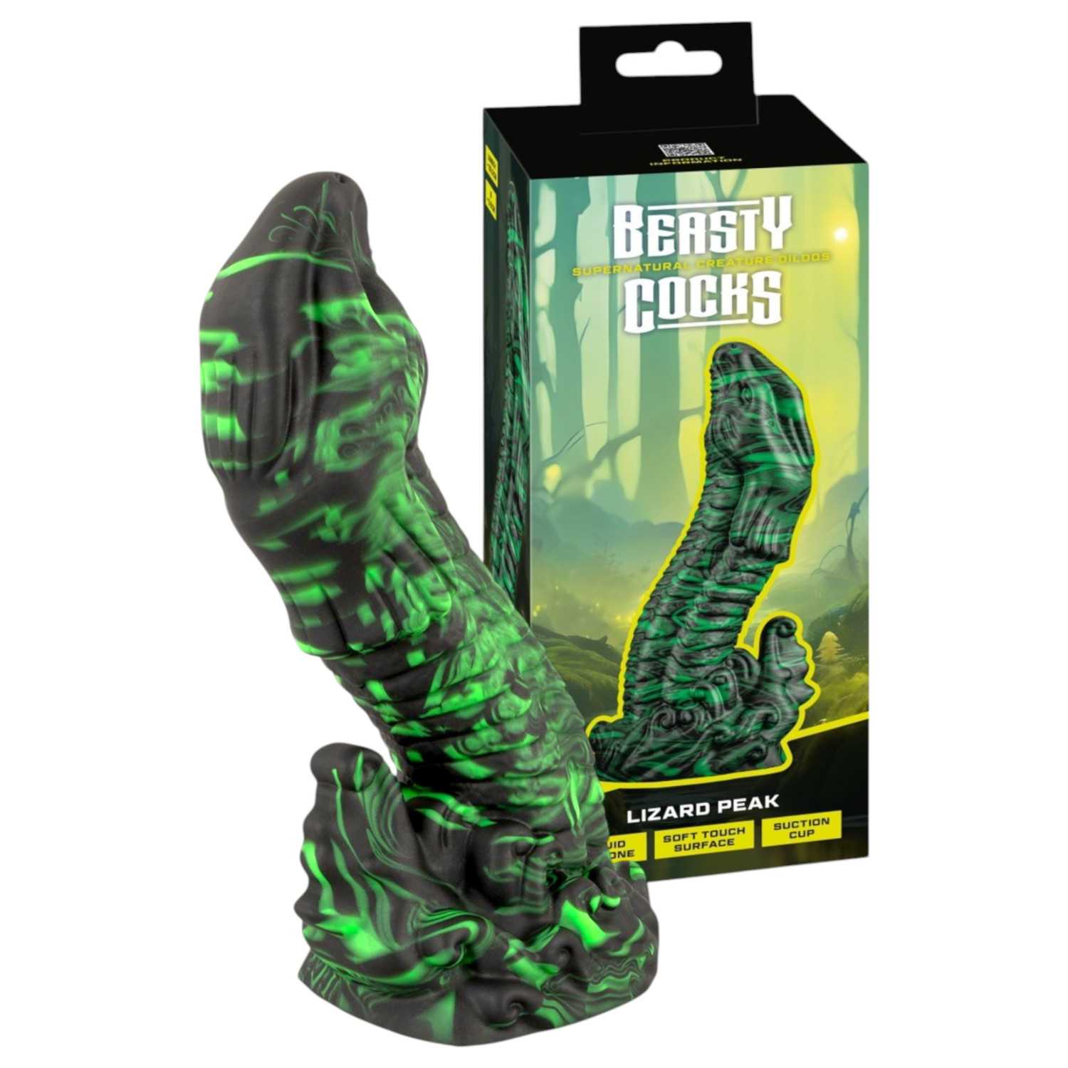 Beasty Cocks Lizard Peak - dildo ve tvaru ještěřího penisu - zeleno-černý