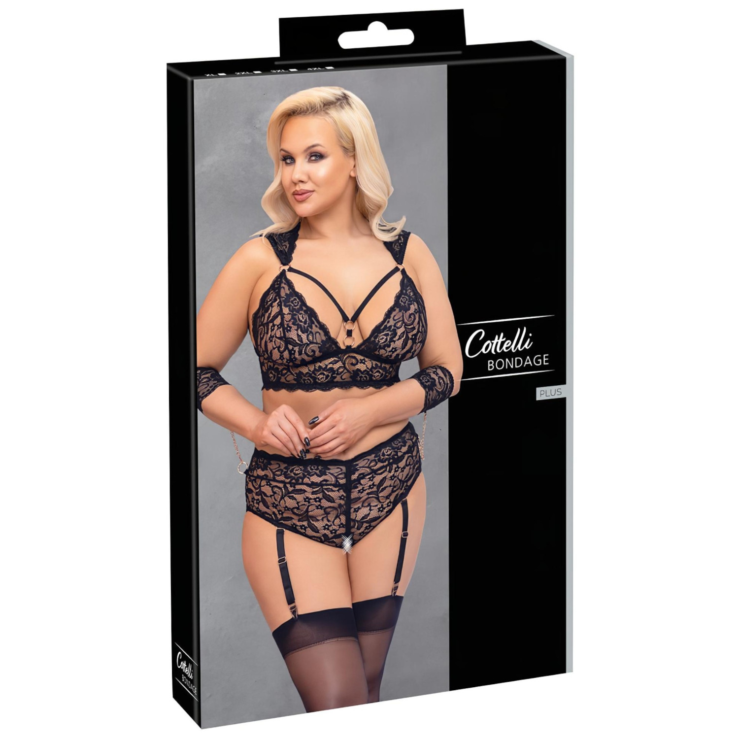 Cottelli Bondage Plus Size - krajková podprsenka sada (černá) - 4XL
