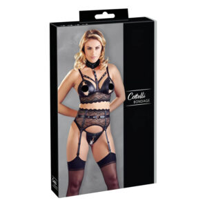 Cottelli Bondage - krajková sada erotického prádla s pouty (černá) - XL