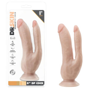 Dr. Skin 8 - oboustranné dildo s přísavkou - naturální barva