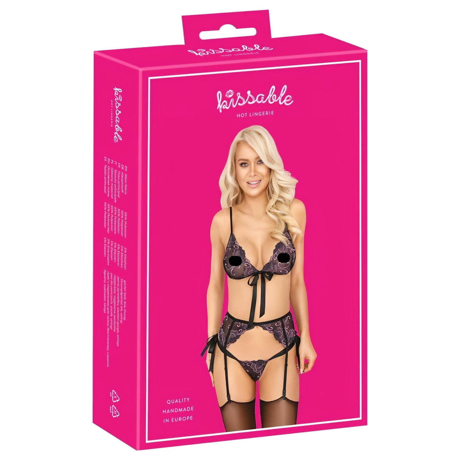 Kissable - růžovo-fialová výšivková podprsenka set (černý) - L/XL