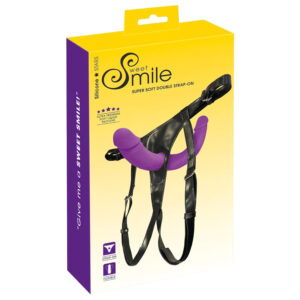 SMILE - nasazovací dvojité dildo s kalhotkami - silikon fialovo-černé