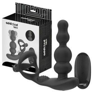 Addicted Toys - anální vibrátor s rotační hlavou a erekčním kroužkem - černý