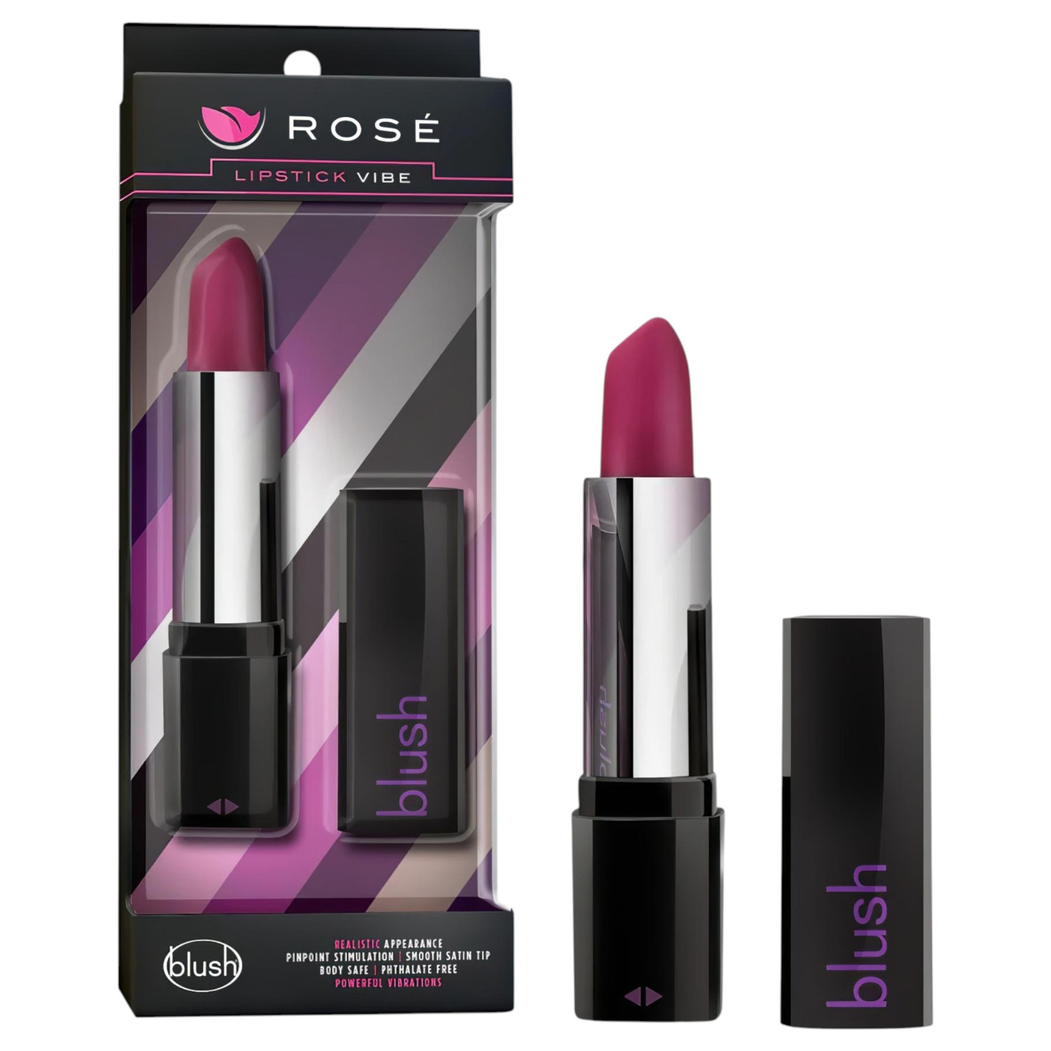 Blush Lipstick Rosé - vibrátor ve tvaru rtěnky (černo‑růžový)