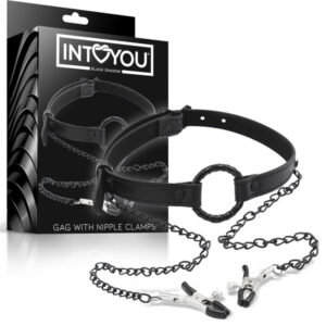 INTOYOU - roubík s kolíčky na bradavky - černý