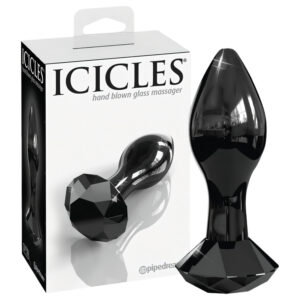 Icicles No. 78 - kuželovitá skleněná anální zátka (černá)