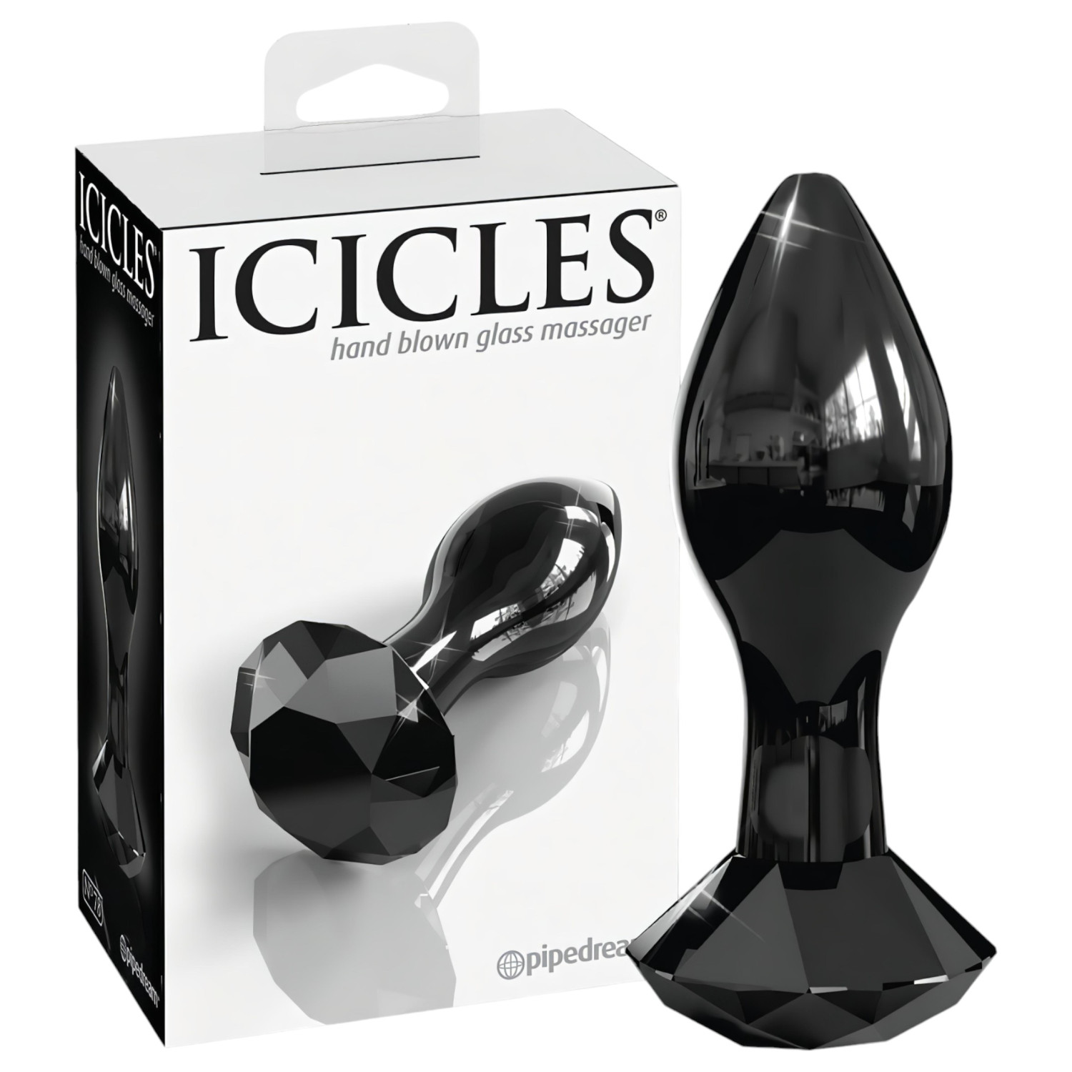 Icicles No. 78 - kuželovitá skleněná anální zátka (černá)