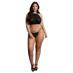 Le Désir Plus Size - černá třpytivá párty sada (XL-3XL)