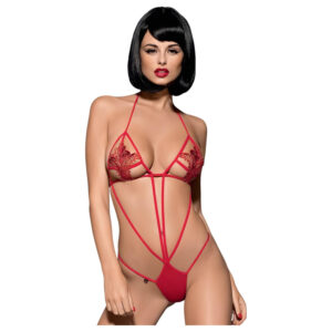 Obsessive Luiza - červené body s ramínky a tulipánovým vzorem (S/M)