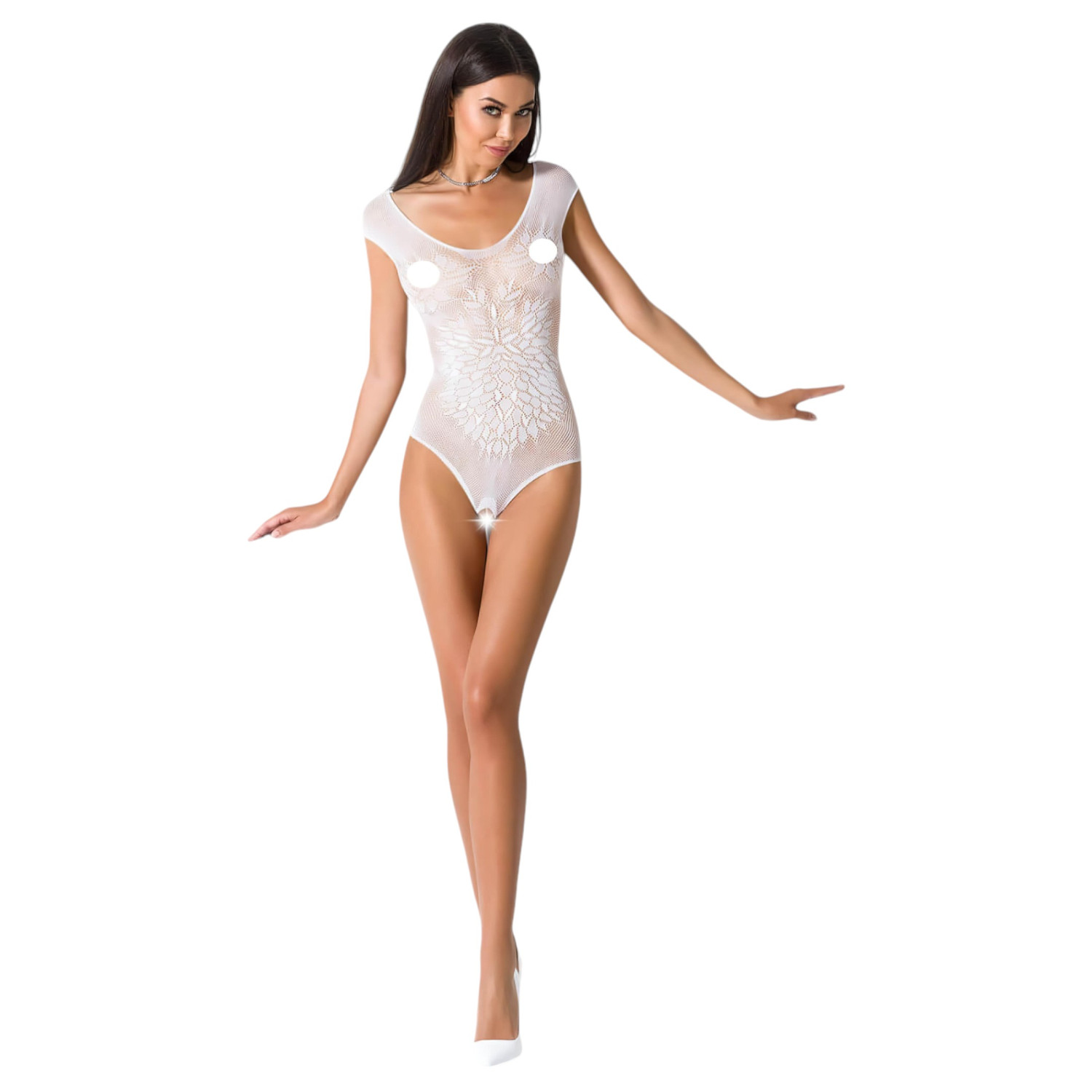 Passion BS064 - otevřené bílé síťované body (S-L)